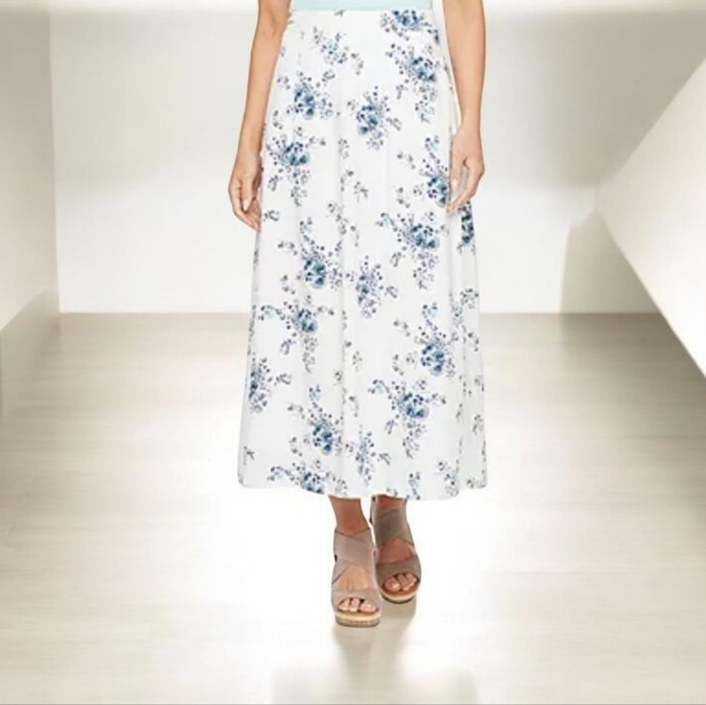 a.n.a White Maxi Skirt with Blue Floral Print